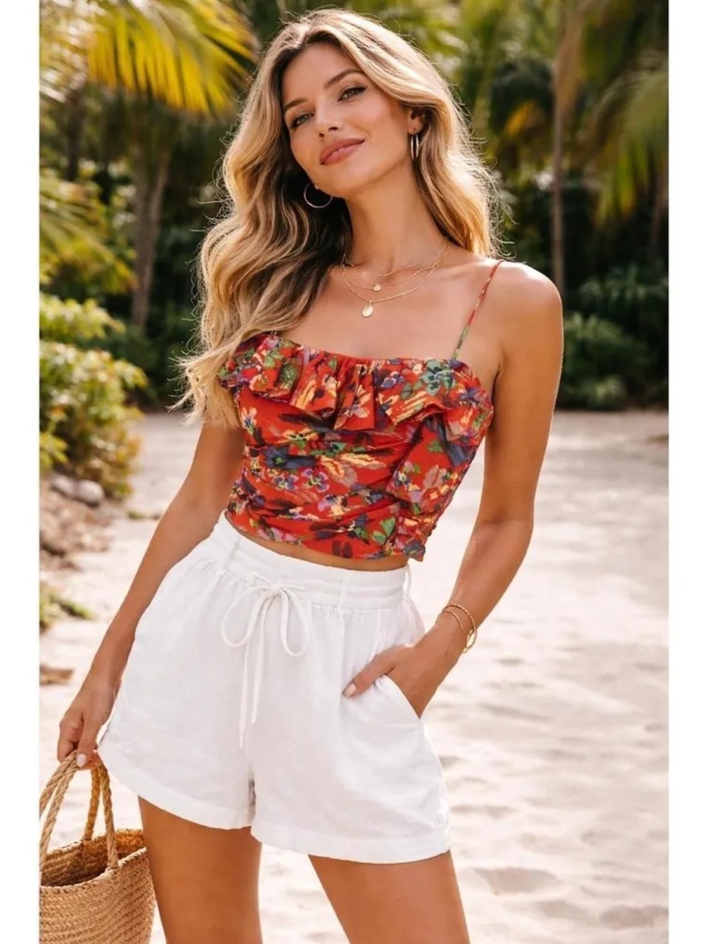 ZARA Crop Top — Colorful Ruched Floral Ruffle in Size Medium (M)